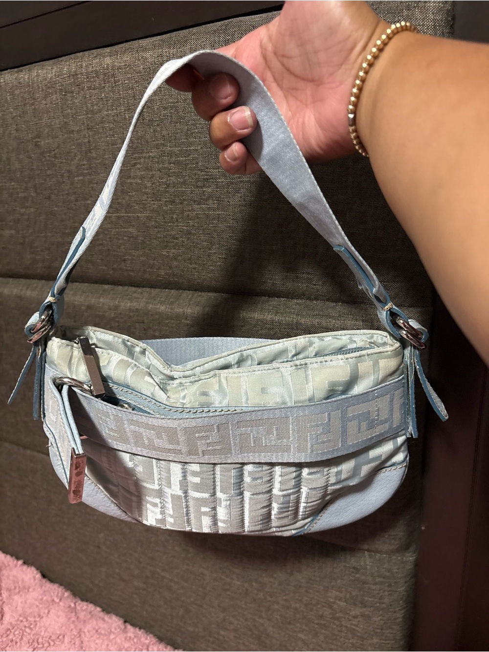 Fendi Light Blue Monogram Shoulder Bag